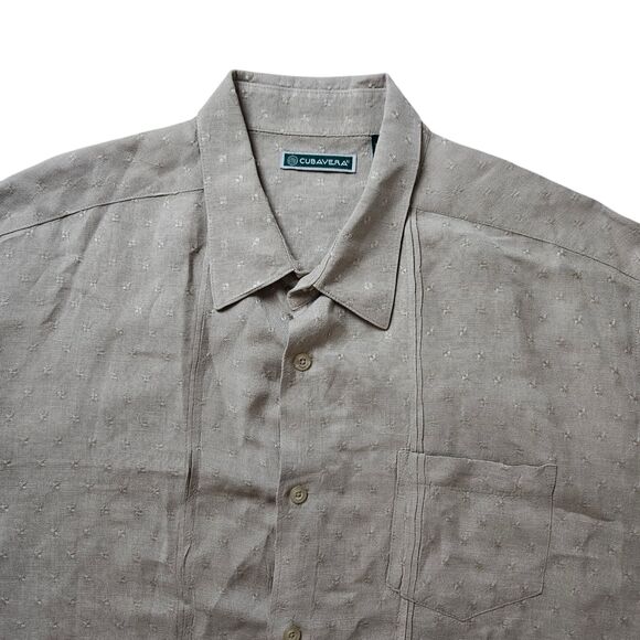 Cubavera Other - Cubavera Linen Rayon Camp Shirt Mens 2XL Beige Embroidered Panel Short Sleeve